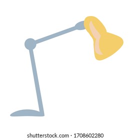 Single table lamp in retro style with a yellow shade , isolated on a white background. Vector drawing in a flat style.
