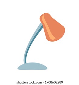 Single table lamp in vintage style with orange shade, isolated on a white background. Vector drawing in a flat style.