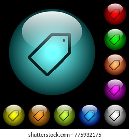 Single tag icons in color illuminated spherical glass buttons on black background. Can be used to black or dark templates