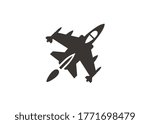 Single tail jet fighter. Simple icon in black and white