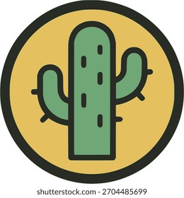 A single tall cactus icon in a light brown circular background