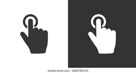 Icono de gesto de dedo de un solo toque con icono de efecto de anillos concéntricos. Icono de la serie de glifos sólidos