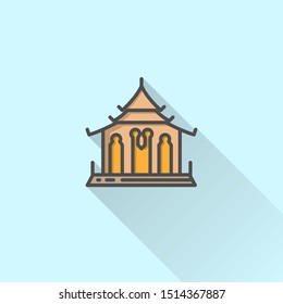 Single temple fillined icon with long shadow, Pixel perfect icon, 64x64 pixel for for website and mobile application
