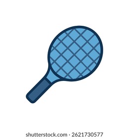 A single tennis racket in blue tones against a White Background in minimalist flat design.