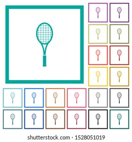 Single tennis racket flat color icons with quadrant frames on white background