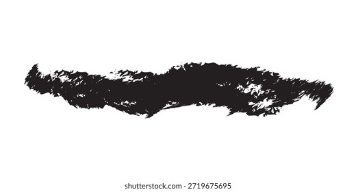 A single, textured black brush stroke with rough edges on a clean white background.