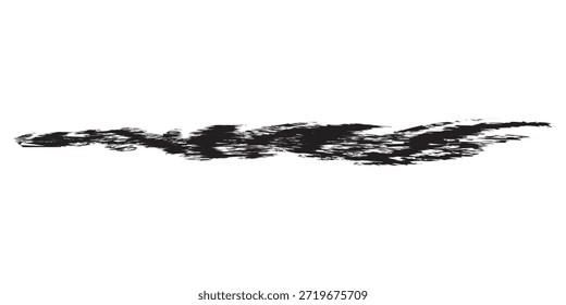 A single, textured black brush stroke with a rough, organic feel, isolated on a clean white background.