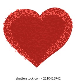 Single textured red heart with copy space. Vector romantic design element isolated on transparent background