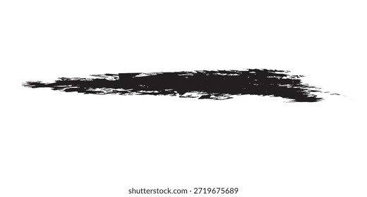 Um único traçado de pincel preto espesso com uma aparência texturizada, isolado em um plano de fundo branco limpo.