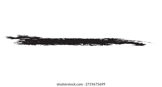 Um único traçado de pincel preto espesso com uma aparência texturizada, isolado em um plano de fundo branco limpo.
