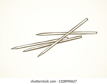 Single thin rod set on light backdrop. Freehand beige outline ink hand drawn eco healthcare bundle box logo design emblem in retro art doodle engrave style pen on paper space for text. Close up view