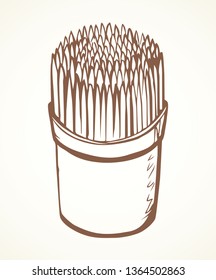 Single thin rod set on light backdrop. Freehand black outline ink hand drawn eco healthcare bundle box logo design emblem in retro art doodle engrave style pen on paper space for text. Close up view