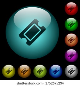 Single ticket icons in color illuminated spherical glass buttons on black background. Can be used to black or dark templates