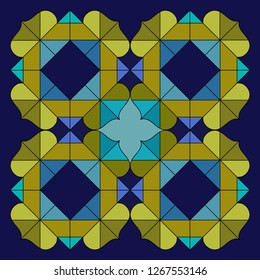 single Tile design Arabian Moroccan Persian geometric interiors tiles pattern midnight blue and gold colors