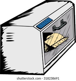Single toaster oven with take out food inside