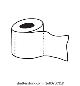 Single toilet paper roll outline icon. Hand drawn vector illustration, isolated on white background.