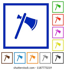 Single tomahawk flat color icons in square frames on white background