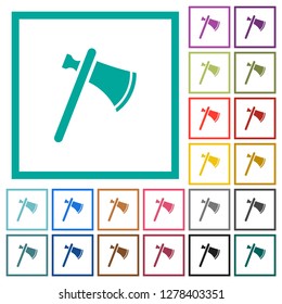 Single tomahawk flat color icons with quadrant frames on white background