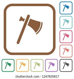 Single tomahawk simple icons in color rounded square frames on white background