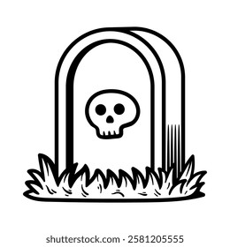 single tombstone with skull logo isolated drawing line style sketch classic vintage design illustration