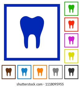 Single tooth flat color icons in square frames on white background