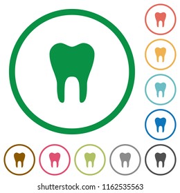Single tooth flat color icons in round outlines on white background