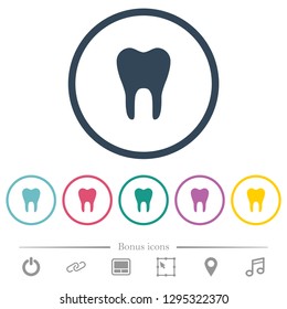 Single tooth flat color icons in round outlines. 6 bonus icons included.