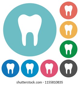 Single tooth flat white icons on round color backgrounds
