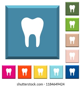 Single tooth white icons on edged square buttons in various trendy colors