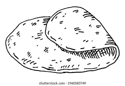 Single tortilla. Mexican traditional food. Vintage monochrome black vector hatching illustration isolated on white background. Hand drawn design