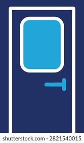 Single train carriage door illustration featuring blue glass window and metal handle for modern railway interior design layouts.