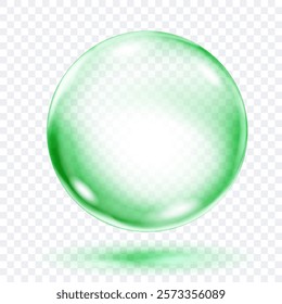 A single, translucent smooth green sphere floating with a subtle shadow beneath it, on transparent background. Vector illustration for design projects and creative works.