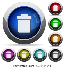Single trash icons in round glossy buttons with steel frames