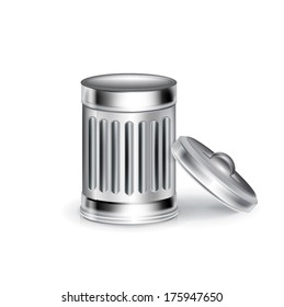 single trashcan with cap aside isolated on white background