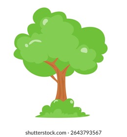 Single tree and bush illustration. Summer theme. Can be used for wallpaper and sticker