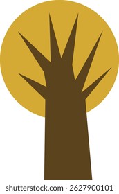 A single tree is depicted with a round crown and a thick trunk in a minimalist style.  The image shows a simple plant with a brown stem and yellow foliage. Cartoon vector illustration