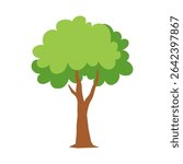 A Single Tree with Green Leaves and Brown Trunk on White Background Illustration