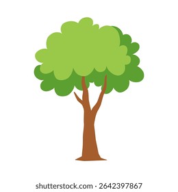 A Single Tree with Green Leaves and Brown Trunk on White Background Illustration