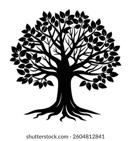 single tree illustration silhouette on white background, tree silhouette.