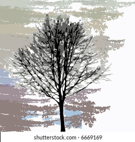 Single Tree On Grunge Background - Check some other tree illustrations from my portfolio