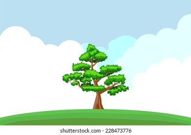Single tree on top of the hill vector