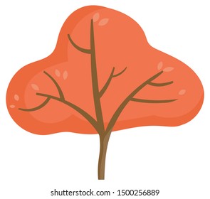 Single tree in orange color element of autumn park. Botany symbol with colorful leaves on twigs. Wooden plant with falling foliage. Seasonal view of wood outdoor, natural object on white vector