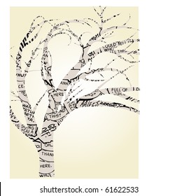 Single Tree Outlined by Comic Book Word Balloons Vector
