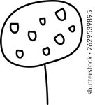 A single tree with a rounded crown and small fruits using a bold outline style.  This minimalistic plant has a thin trunk and many small round items on its branches. Cartoon vector illustration