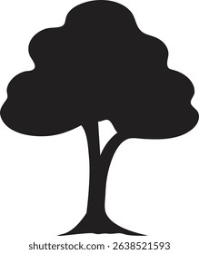 Single Tree Silhouette Illustration Isolated on White Background