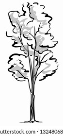 Single tree sketch. Black and white drawing isolated on white background. Simple art. Can be used for card banner template. Vector illustration.