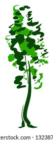 Single tree sketch. Green and white illustration isolated on white background. Simple art. Can be used for card banner template. Vector illustration