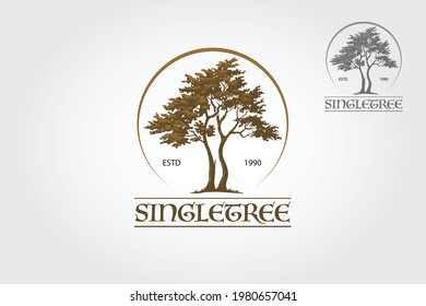 Single Tree Vector Logo Template. This logo depicts two trees whose roots and branches are connected to form one unit. This concept can be used for recycling, environmental associations, landscape.