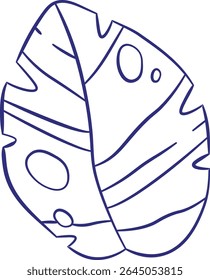 A single tropical leaf drawn with bold lines and abstract shapes. The artwork captures a botanical essence using clean contours and geometric patterns. Cartoon vector illustration.