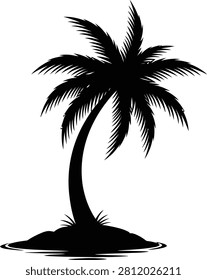 Single tropical palm tree silhouette on small land mass vector